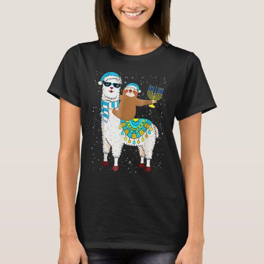 Hanukkah Llamakah Llama Sloth Happy Hanukkah Chanu T-shirt (Voorkant)