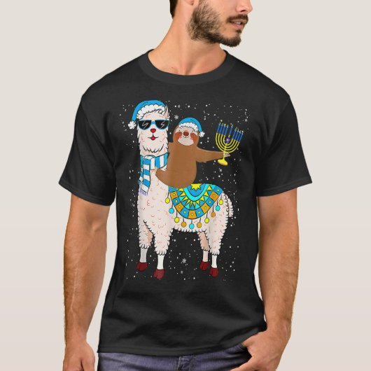 Hanukkah Llamakah Llama Sloth Happy Hanukkah Chanu T-shirt (Voorkant)