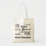 HANUKKAH | Love Joy Peace | HEBREW Tote Bag<br><div class="desc">Stijlvolle HANUKKAH-CANVAS TAS met LOVE JOY PEACE,  inclusief Hebreeuwse vertalingen in zwarte typografie. De tekst is ,  in hoesje wilt u om het even wat veranderen. HAPPY HANUKKAH is ook aanpasbaar. Een deel van het HANUKKAH-Collectie. Overeenkomende objecten zijn beschikbaar.</div>