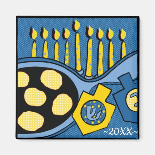 Hanukkah Magnet Square Latkes en Sour Cream (Voorkant)