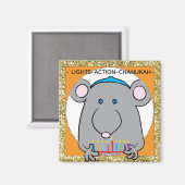 Hanukkah Magnet Square Mouse Menorah (Voorkant / Achterkant)