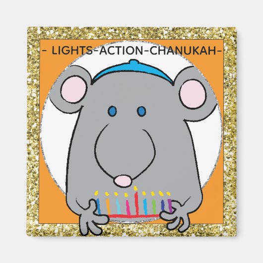 Hanukkah Magnet Square Mouse Menorah (Voorkant)
