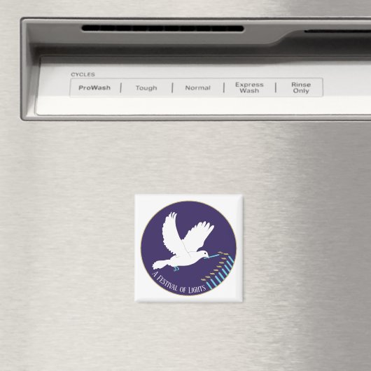 Hanukkah Magnet Square White Dove Candles Lit (Insitu (Vaatwasser))