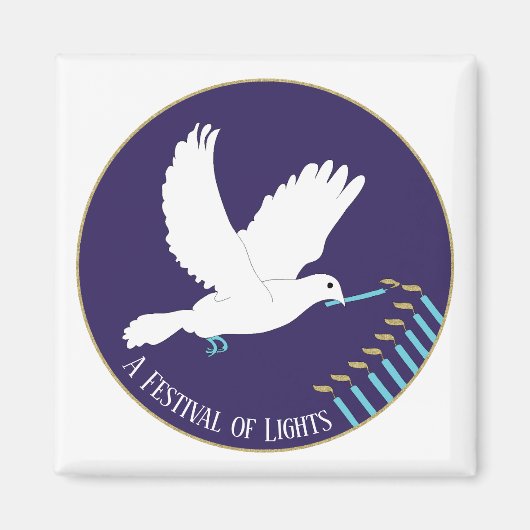 Hanukkah Magnet Square White Dove Candles Lit (Voorkant)