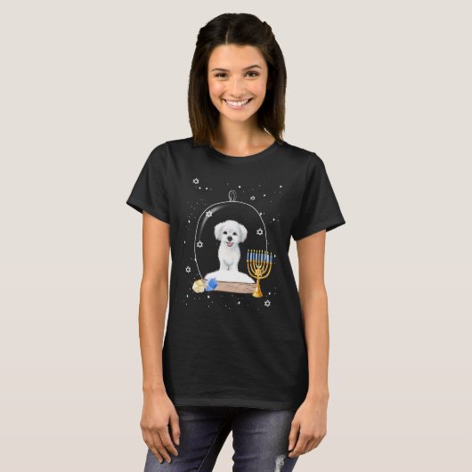 Hanukkah Maltese Dog Snow Globe Pajama T-shirt (Voorkant volledig)