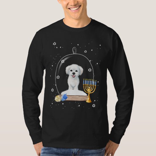 Hanukkah Maltese Dog Snow Globe Pajama T-shirt (Voorkant)