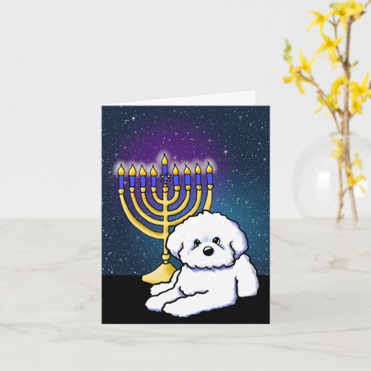 Hanukkah Menorah Bichon Kaart (Gele Bloem)