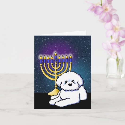 Hanukkah Menorah Bichon Kaart (Orchidee)