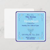 Hanukkah Menorah Blau Uitnodiging (Voorkant / Achterkant)