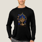 Hanukkah Menorah Blauwe Kaarsen Kunst Tri-Blend Shirt (Voorkant volledig)