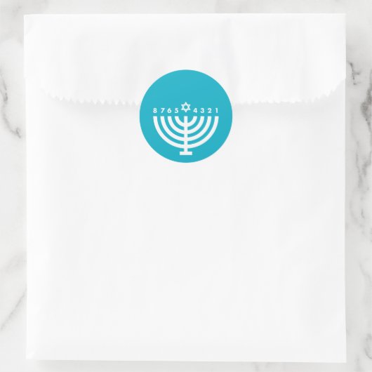Hanukkah Menorah Blauwgroen & Wit Envelope Seal Ronde Sticker (Tas)