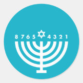 Hanukkah Menorah Blauwgroen & Wit Envelope Seal Ronde Sticker (Voorkant)