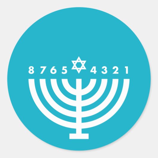 Hanukkah Menorah Blauwgroen & Wit Envelope Seal Ronde Sticker (Voorkant)