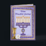 Hanukkah Menorah Blessings Feestdagen Kaart<br><div class="desc">Rijkelijk gedetailleerde Chanoeka kaart met Menora, Davidster, Kelk en Roos.</div>