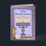 Hanukkah Menorah Blessings Feestdagen Kaart<br><div class="desc">Rijkelijk gedetailleerde Chanoeka kaart met Menora, Davidster, Kelk en Roos.</div>