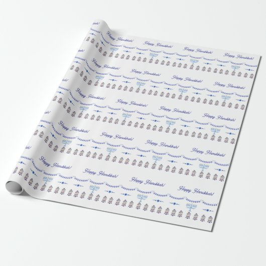 Hanukkah menorah bloem ster blauw cadeaupapier (Uitgerold)