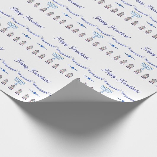 Hanukkah menorah bloem ster blauw cadeaupapier (Hoek)