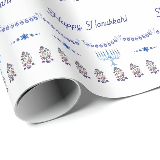 Hanukkah menorah bloem ster blauw cadeaupapier (Rol Hoek)