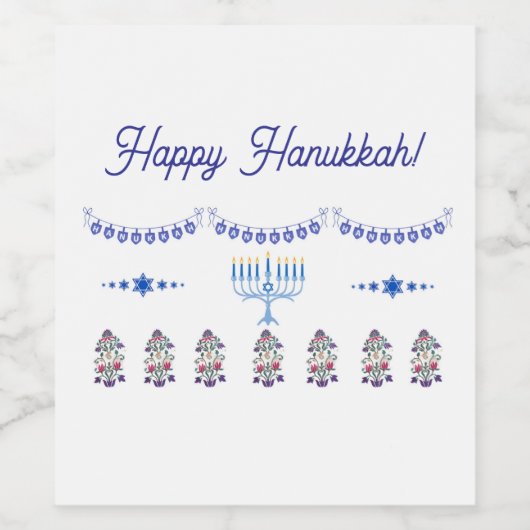 Hanukkah menorah bloemEten en Drinken Label Set Wijn Etiket (Enkel label)