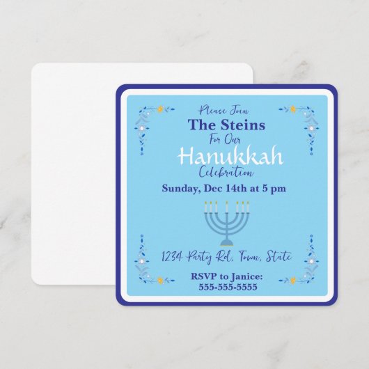 Hanukkah Menorah Blue Invitation Kaart (Voorkant / Achterkant)