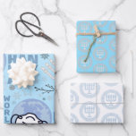 Hanukkah Menorah Blue Oy naar het World Holiday Pa Inpakpapier Vel<br><div class="desc">trio van drie verschillende hanukkapatronen</div>
