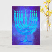 Hanukkah Menorah Blue Smoke Waterverf Holiday Kaart (Gele Bloem)