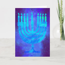 Hanukkah Menorah Blue Smoke Waterverf Holiday Kaart