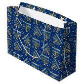 Hanukkah Menorah Blue Star Jewish Large Gift Bag Groot Cadeauzakje (Achterkant Gekanteld)