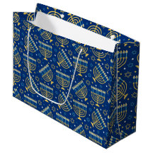 Hanukkah Menorah Blue Star Jewish Large Gift Bag