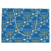 Hanukkah Menorah Blue Star Jewish Large Gift Bag Groot Cadeauzakje (Achterkant)
