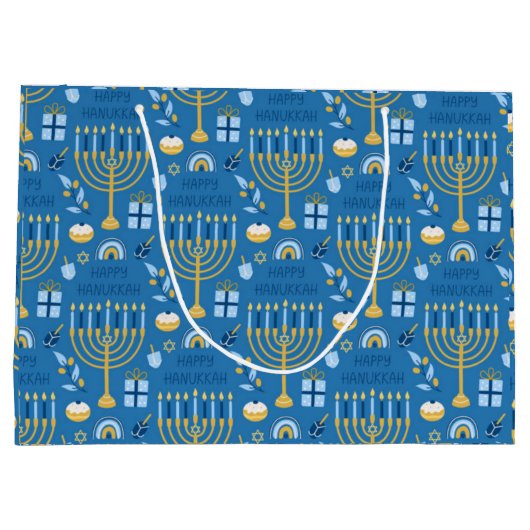 Hanukkah Menorah Blue Star Jewish Large Gift Bag Groot Cadeauzakje (Achterkant)