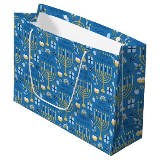 Hanukkah Menorah Blue Star Jewish Large Gift Bag Groot Cadeauzakje (Voorkant Gekanteld)