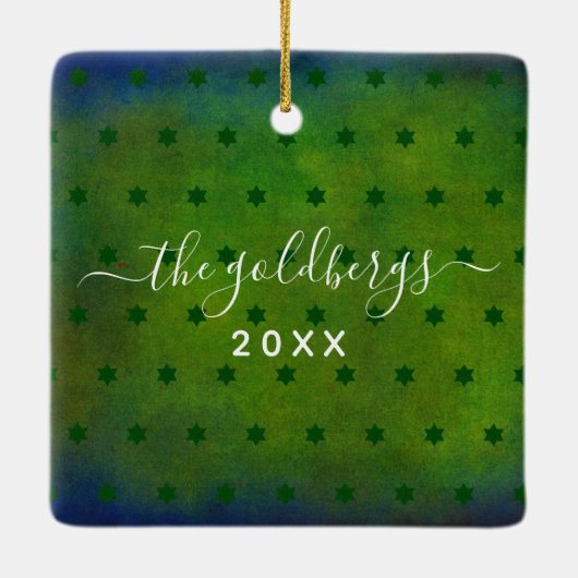 Hanukkah Menorah Candle Script Name Green Keepomwi Keramisch Ornament (Achterkant)