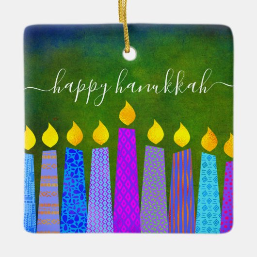 Hanukkah Menorah Candle Script Name Green Keepomwi Keramisch Ornament (Voorkant)