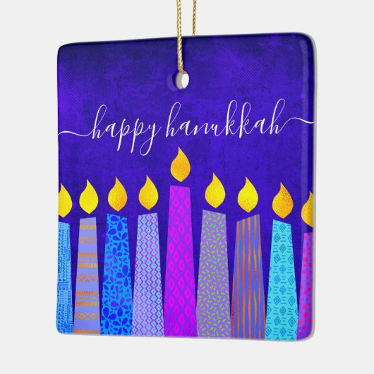 Hanukkah Menorah Candles op Blue Keepomwille Custo Keramisch Ornament (Links)