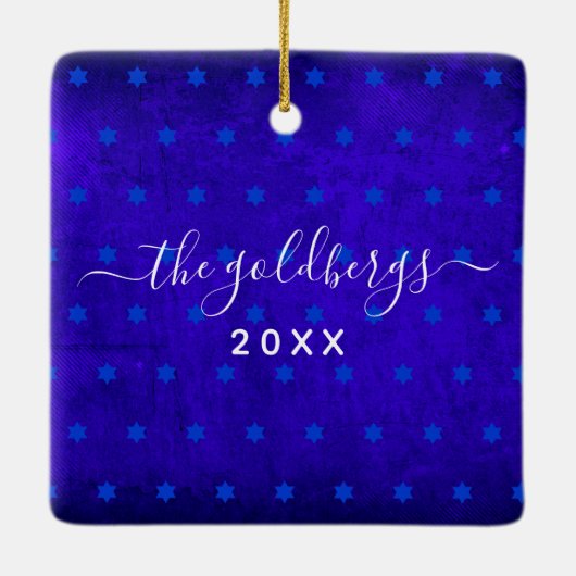 Hanukkah Menorah Candles op Blue Keepomwille Custo Keramisch Ornament (Achterkant)