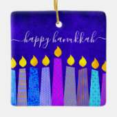Hanukkah Menorah Candles op Blue Keepomwille Custo Keramisch Ornament (Voorkant)