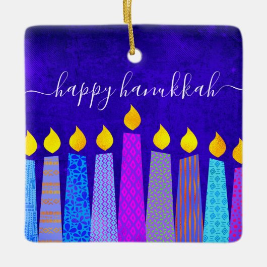 Hanukkah Menorah Candles op Blue Keepomwille Custo Keramisch Ornament (Voorkant)