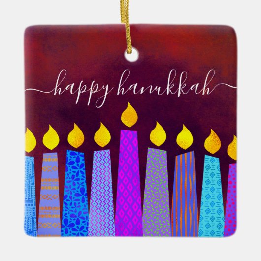 Hanukkah Menorah Candles Script Name Red Keepomwil Keramisch Ornament (Voorkant)