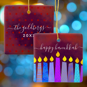 Hanukkah Menorah Candles Script Name Red Keepomwil Keramisch Ornament
