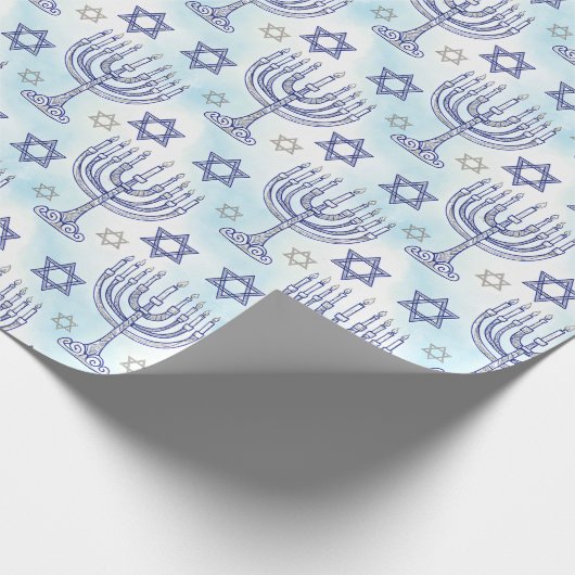 Hanukkah Menorah Davidster Doodle Kunststijl Cadeaupapier (Hoek)