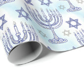 Hanukkah Menorah Davidster Doodle Kunststijl Cadeaupapier (Rol Hoek)