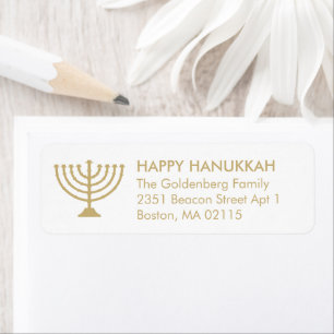 Hanukkah menorah douane goud en witte moderne etiket