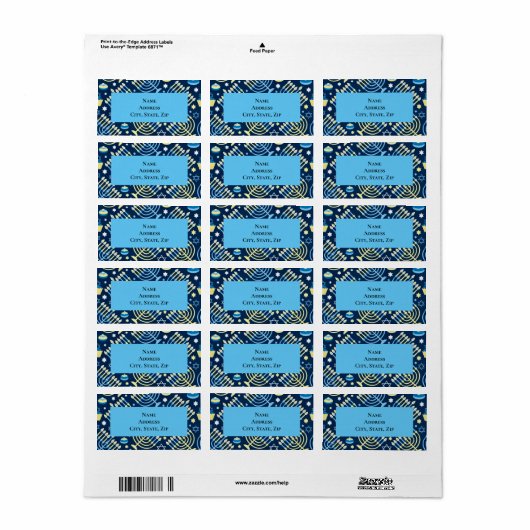 Hanukkah Menorah Dove Star Etiket (Full Sheet)