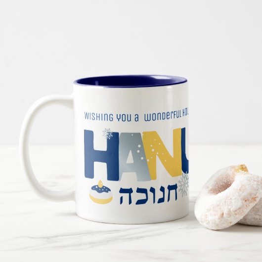 HANUKKAH Menorah Dreidel Coffee Mok (Met donut)