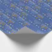Hanukkah Menorah Dreidel Patroon blauw geel Cadeaupapier (Hoek)