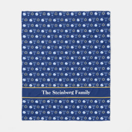 Hanukkah Menorah Dreidel Pattern Custom Blue Fleece Deken