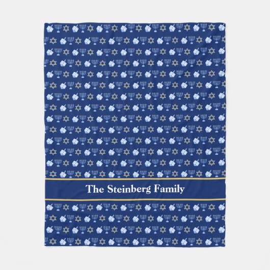 Hanukkah Menorah Dreidel Pattern Custom Blue Fleece Deken (Voorkant)