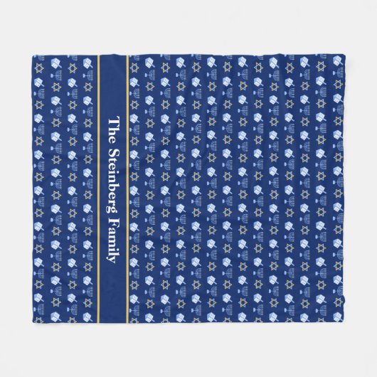 Hanukkah Menorah Dreidel Pattern Custom Blue Fleece Deken (Voorkant (Horizontaal))