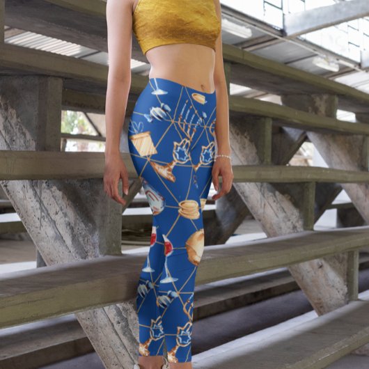 Hanukkah Menorah Dreidel Watercolor Gold Leggings